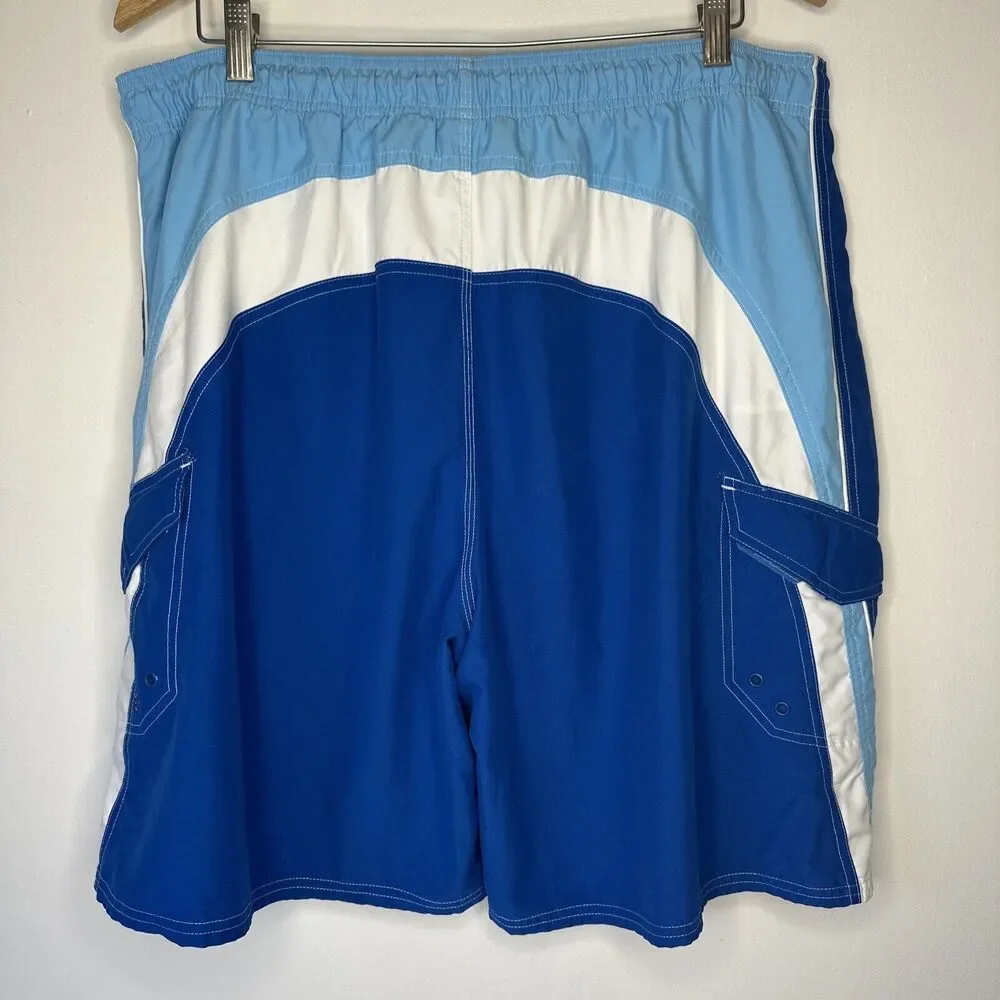 Ocean Pacific Men's Cargo Swim‎ Trunks XL Blues & White Board Shorts Surf